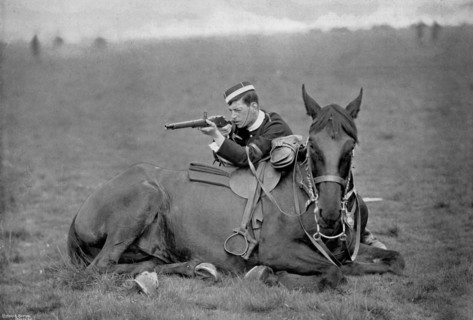 A dismounted lancer at a skirmishing display, 1896. Artist: Gregory & Co