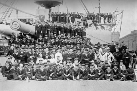 The company of the battleship HMS 'Howe', 1896. Artist: R Ellis