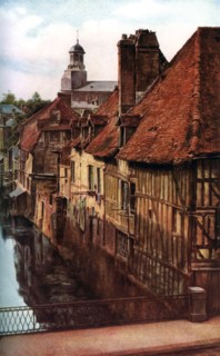 Timber houses by the Pont de Caen in Caudebec-en-Caux, Normandy, France, c1930s. Artist: Unknown