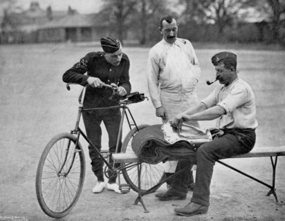 A trooper of the 2nd Life Guards polishing up for parade, 1896. Artist: Gregory & Co