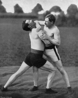 The body holt and neck double, wrestling display, Aldershot, Hampshire, 1896. Artist: Gregory & Co