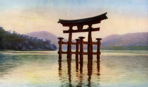 Torii of Itsukushima temple in Miyajima Island, Japan, c1930s. Artist: John Bushby