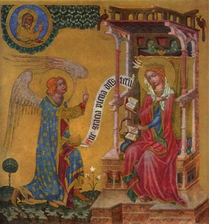 'Annunciation of the Virgin Mary', c1350 (1955).Artist: Master of the Vyssi Brod Altar