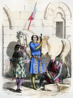 Knight served by a squire and page, end of the 12th century (1882-1884). Artist: Deghouly
