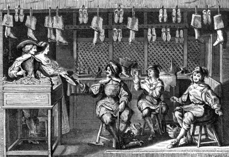 Cobbler's shop during the time of Louis XIII of France, 17th century (1882-1884). Artist: Unknown