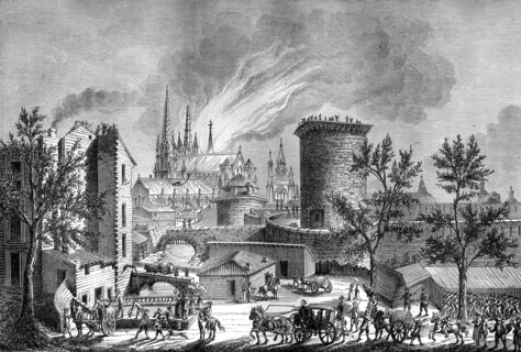 Fire at Saint Andre's Cathedral, Bordeaux, France, 25th August 1787 (1882-1884).Artist: Cosson