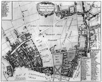 Map of Shoreditch, Norton Folgate and Cripplegate, (1907). Artist: Unknown