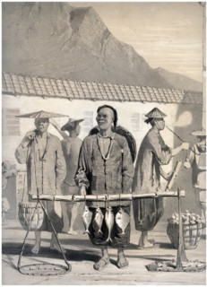 Fishmongers, Victoria Street, Hong Kong, china, 19th century.Artist: M & N Hanhart
