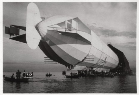 LZ 6 entering a floating hanger, Halle, Germany, c1909-1910 (1933). Artist: Unknown