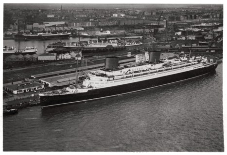Aerial view of Bremen harbour, Germany, and the liner 'Europa', from a Zeppelin, c1931 (1933). Artist: Unknown