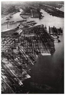 Aerial view of the Bremer Vulkan shipyard, Bremen, Germany, from a Zeppelin, c1931 (1933). Artist: Unknown