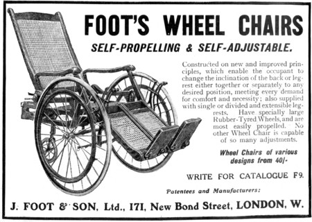 Advert for Foot's wheelchairs, 1910. Artist: Unknown
