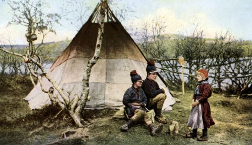 People with a traditional tent, Lapland, Sweden, c1923. Artist: Unknown