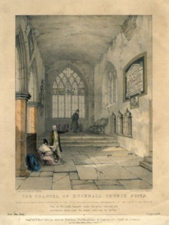 The chancel of Hucknall Church, Nottinghamshire, 1835. Artist: S Rayner