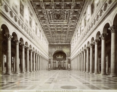 Interior of the Basilica of St Paul Outside the Walls, Rome, Italy, late 19th or early 20th century. Artist: Unknown