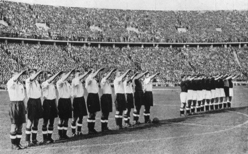 The infamous salute at the Berlin Olympic Stadium, Germany, 1938. Artist: Planet News Ltd
