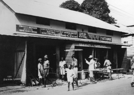 People outside an undertaker's premises, Sierra Leone, 20th century. Artist: Unknown