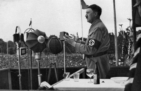 Adolf Hitler addressing the German people at the Nuremberg Rally, Germany, 1935. Artist: Unknown