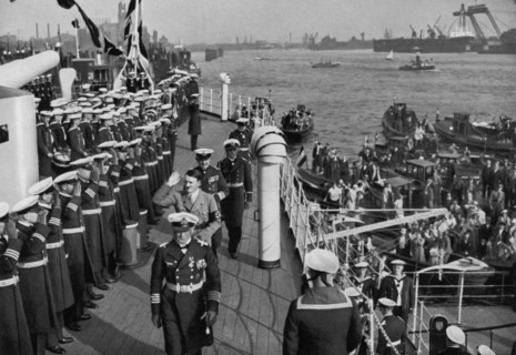 Adolf Hitler reviewing the battleship SMS 'Schleswig-Holstein', Hamburg, Germany, 1936. Artist: Unknown