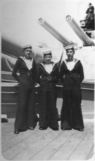 'Ted and pals', three Royal Navy sailors on board a warship, c1920s-c1930s(?). Artist: Unknown