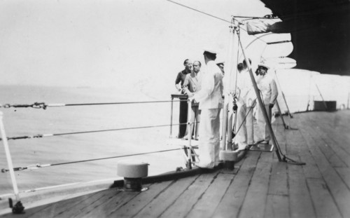 American actor and film director Douglas Fairbanks, Sr on board HMS 'Malaya', Venice, Italy 1938. Artist: Unknown