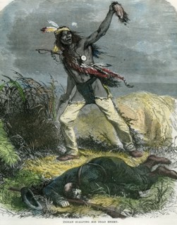 'Indian scalping his dead enemy', 19th century. Artist: Unknown