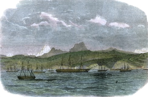 The Spanish blockading squadron at Valparaiso, Chile, c1880. Artist: Unknown