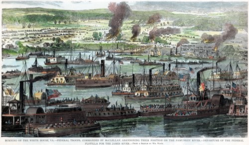 Burning of the White House, Virginia, American Civil War, 26 June 1862. Artist: Unknown