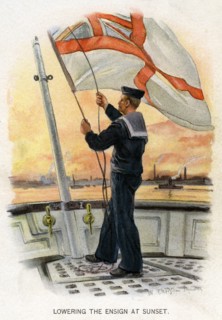 'Lowering the Ensign at Sunset', c1890-c1893.Artist: William Christian Symons