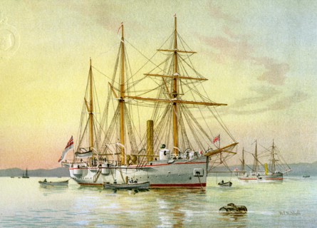 HMS 'Bramble', Royal Navy 1st class gunboat, c1890-c1893.Artist: William Frederick Mitchell