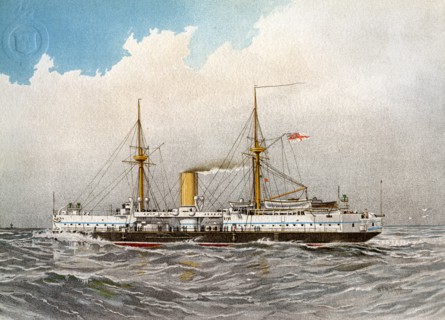HMS 'Colossus', Royal Navy 2nd class battleship, c1890-c1893. Artist: William Frederick Mitchell