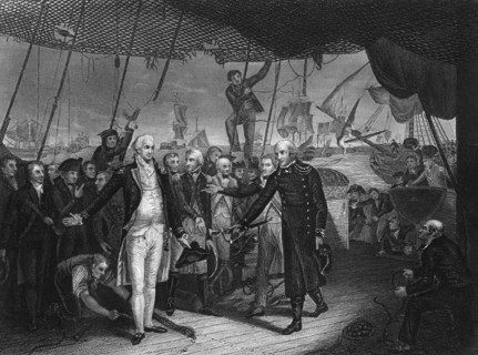 Admiral de Winter resigning his sword on board the 'Venerable', 11 October 1797 (c1857).Artist: H Lemon