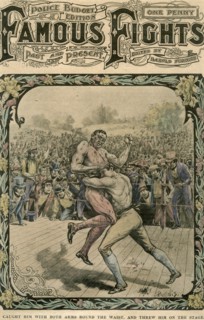 'Caught him with both arms round the waist, and threw him on the stage', c1890-c1909(?).Artist: Pugnis