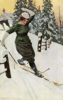 Woman skiing, late 19th or early 20th century.Artist: Ernst Platz
