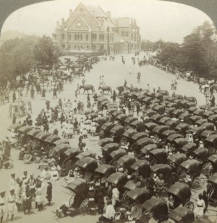 Rickshaws before Christ Church, Simla, India, 26 June 1902.Artist: Underwood & Underwood