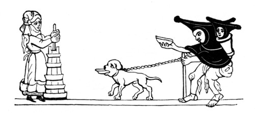 Milkmaid and beggar, 1316, (1910). Artist: Unknown