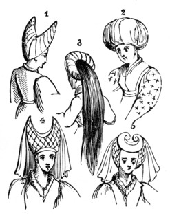 Women's headdresses, 15th century, (1910). Artist: Unknown