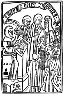 Title page to the Libre de les Dones of Cardinal Ximenes, Barcelona, 1495, (1964).  Artist: Anon