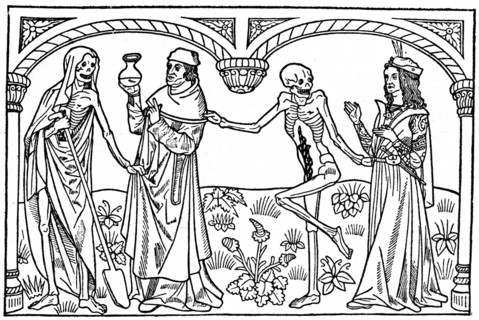 The Doctor and the Lover with their dead Selves, 1485 (1964). Artist: Anon
