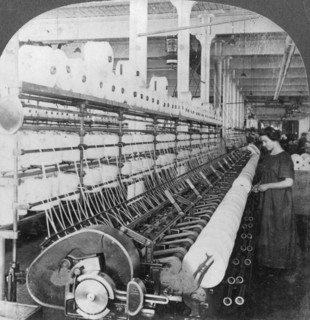 Doubling frame in a large woollen mill, Lawrence, Massachusetts, USA, early 20th century(?). Artist: Keystone View Company