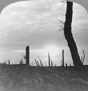 The Sun going down over 'no man's land' on the Somme, France, World War I, c1914-c1918. Artist: Realistic Travels Publishers
