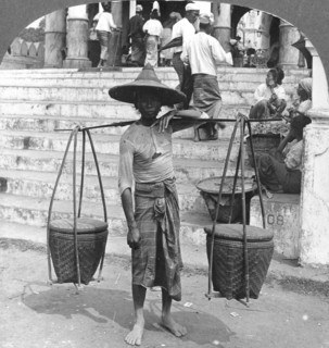 The much used carrier of Burma, Rangoon, 1908. Artist: Stereo Travel Co