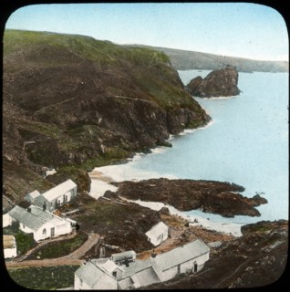 Kynance Cove and village, Cornwall, late 19th or early 20th century.  Artist: Church Army Lantern Department