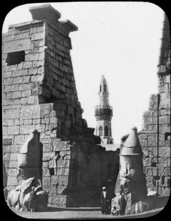 Minaret and ruins of Luxor Temple, Luxor, Egypt, c1890. Lantern slide. Artist: Newton & Co