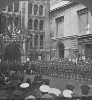 Inspecting the Guard of Honour at the Guildhall, London, World War I, c1914-c1916. Artist: Realistic Travels Publishers