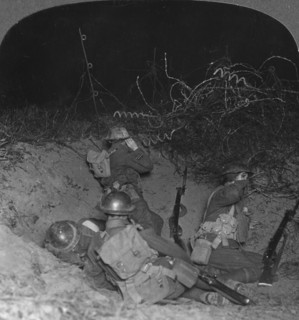 Listening post in a shell hole in No Man's Land, near Lagnicourt, France, World War I, c1914-c1918. Artist: Realistic Travels Publishers