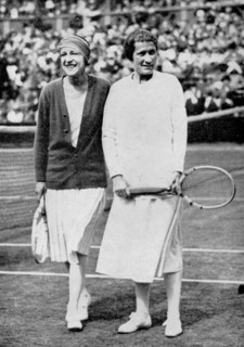 Suzanne Lenglen (left) and Elizabeth Ryan before their last singles match at Wimbledon, 1925. Artist: Unknown