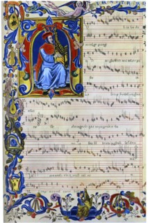 Francesco Landino playing a portative organ, 1325 - 1397. Artist: Unknown