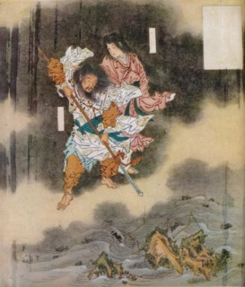 Izanagi and Izanami giving birth to Japan, (c1870), 1925. Artist: Unknown
