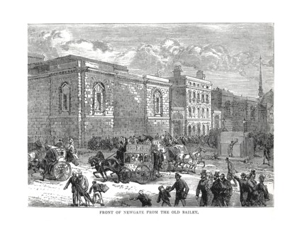 Front of Newgate from the Old Bailey, 1878. Artist: Unknown